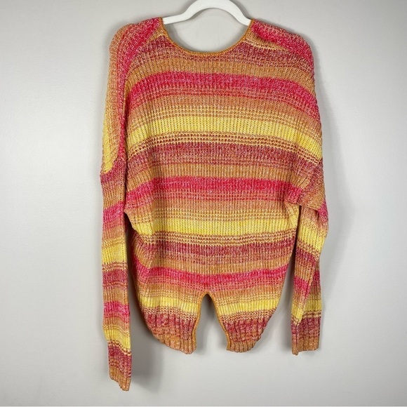 Express Womens Sweater XS Sunset Stripe Long Sleeve Knit V-Neck Oversized Red - Picture 2 of 5